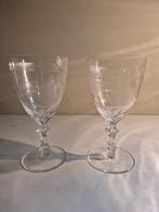 2 antieke kristallen glazen , gegraveerd jachttafereel, Ophalen of Verzenden