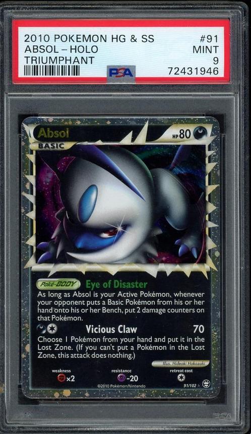 Absol Holo PSA 9 - 91/102 - Triumphant 2010, Hobby en Vrije tijd, Verzamelkaartspellen | Pokémon, Zo goed als nieuw, Losse kaart