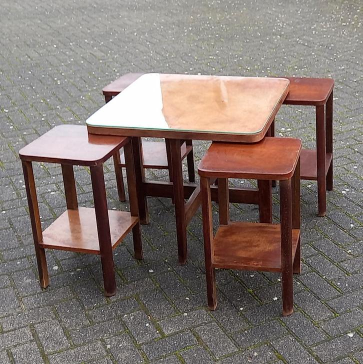 Table et tabourets Art Déco vintage années 1930's, Antiquités & Art, Antiquités | Meubles | Tables, Enlèvement