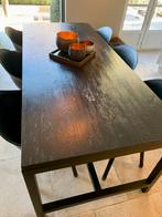 Eettafel eiken blad zwart en ijzer onderstel, Ophalen, Gebruikt, Rechthoekig, Eikenhout