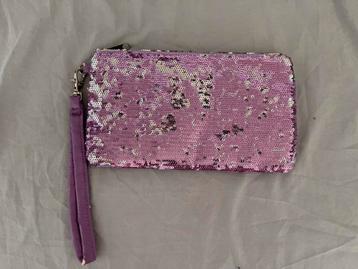 Roze glitter clutch tas