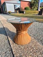 Rond rotan bijzettafeltje met glasplaat, Huis en Inrichting, Ophalen, Zo goed als nieuw, Rond, Glas