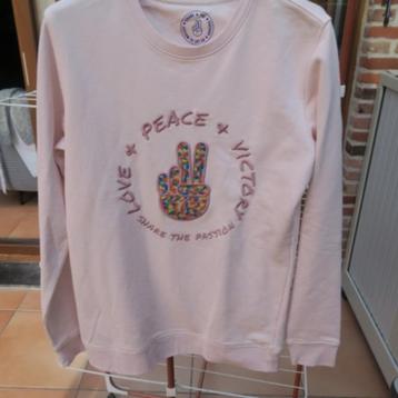 Sweater nieuw lichtroze tekst vingers Luc De Maeght mt L beschikbaar voor biedingen