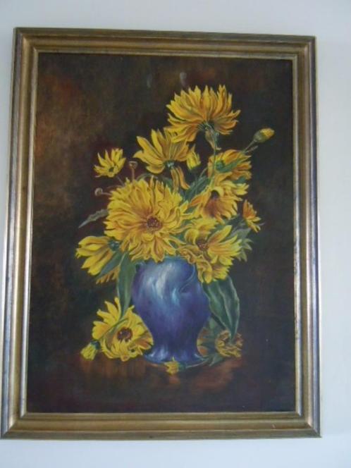 Groot schilderij stilleven zonnebloemen, olie op doek, Antiek en Kunst, Kunst | Schilderijen | Klassiek, Ophalen
