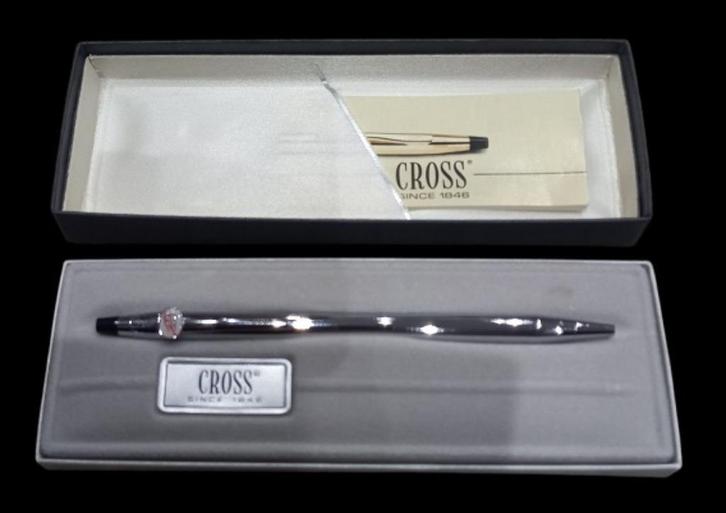 vintage Cross balpen zilver chromé., Verzamelen, Pennenverzamelingen, Zo goed als nieuw, Balpen, Cross, Met doosje, Met reclame