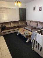 Taupe velvet zetel hoekbank bank zeer groot, Huis en Inrichting, Ophalen