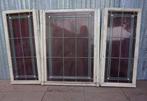 Set van 3 oude glas in lood ramen met kozijn, Doe-het-zelf en Bouw, Ophalen of Verzenden, Gebruikt, Glas in lood