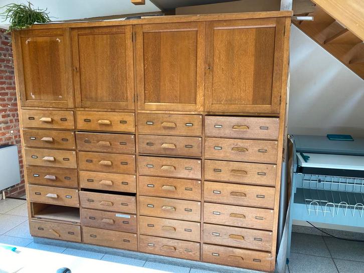 Grote antieke tekeningkast/architectenkast planafdrukken, Huis en Inrichting, Kasten | Roldeurkasten en Archiefkasten, Gebruikt