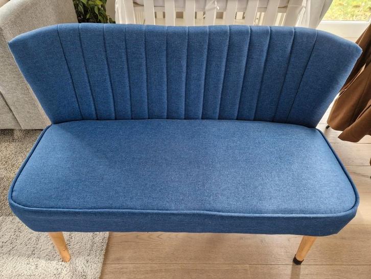 Blauw bankje (zetel) in stof, Huis en Inrichting, Overige Huis en Inrichting, Gebruikt, Ophalen