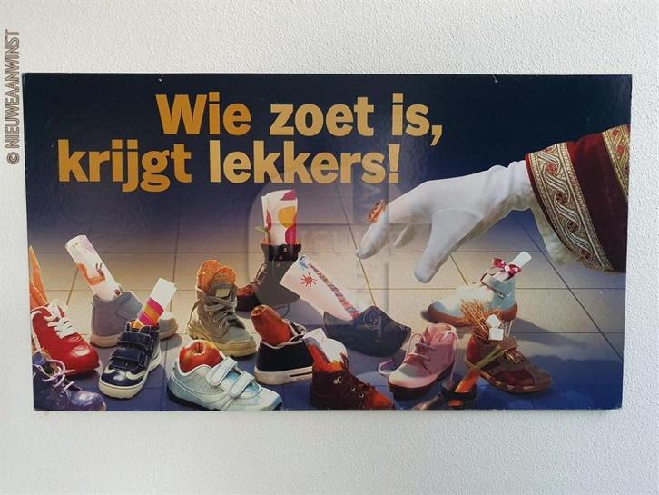 Authentiek Albert Heijn reclamebord Sinterklaas Wie zoet is., Diversen, Sinterklaas, Zo goed als nieuw, Verzenden