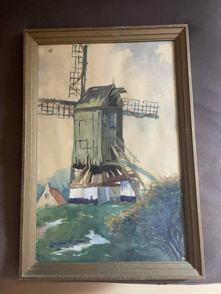 Schilderij Van Acker - molen te Brugge, Antiek en Kunst, Kunst | Schilderijen | Klassiek, Ophalen