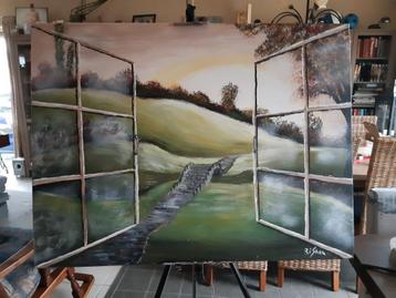 Schilderij raamuitzicht op weide beschikbaar voor biedingen