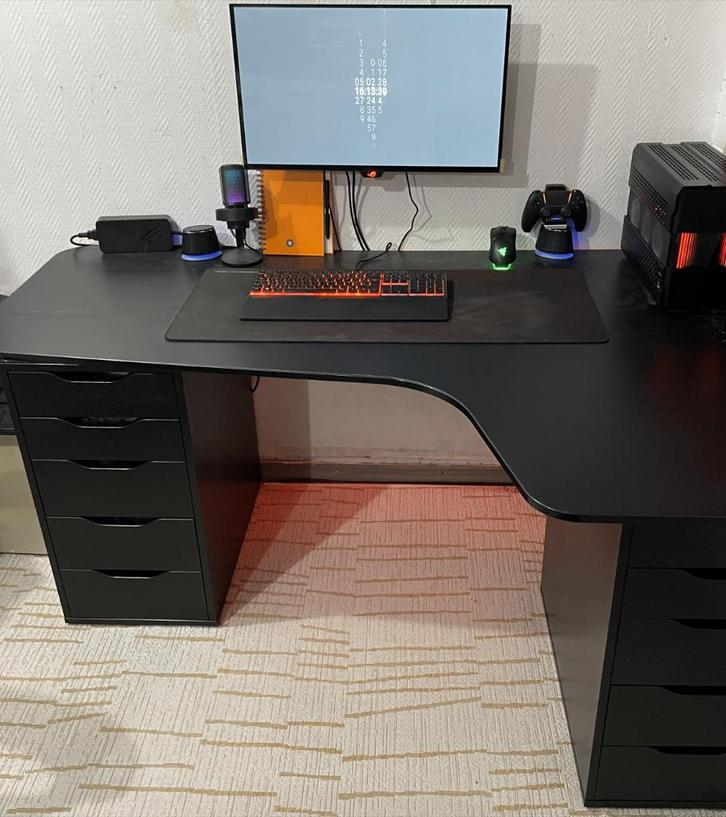 Bureau IKEA angle droit 160x110 + 2 tiroir IKEA "alex", Maison & Meubles, Bureaux, Utilisé, Bureau, Enlèvement