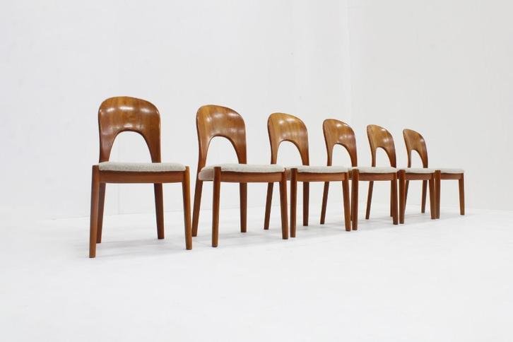 Vintage Deense Mid Century eetkamer stoelen Niels Koefoed, Huis en Inrichting, Stoelen, Gebruikt, Vijf, Zes of meer stoelen, Hout