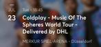 Billet (Très bonne place) concert de Coldplay à Düsseldorf, Tickets & Billets, Une personne, Juillet