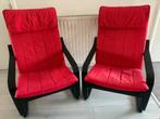 Ikea - Paong - 2 x fauteuil zwartbruin + kussen rood, Huis en Inrichting, Ophalen, Twee, Zwart, Zo goed als nieuw