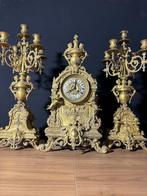 (82) Antieke Franse Bronzen Regency Pendule met Kandelaren, Antiek en Kunst, Ophalen of Verzenden