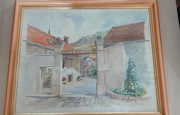 Aquarelle - Domaine Hubert Lamy, Saint-Aubin, Antiek en Kunst, Kunst | Tekeningen en Fotografie, Ophalen