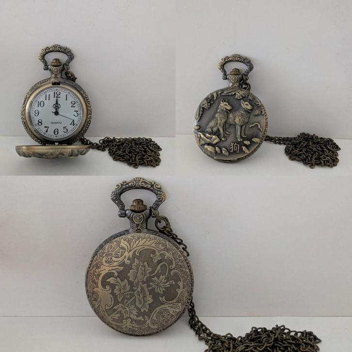Vintage Brons Zakhorloge – Chinese Zodiac Hond Quartz, Handtassen en Accessoires, Bedels, Zo goed als nieuw, 1 bedel, Ophalen of Verzenden