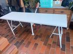 Wit tafelblad + schragen, Ophalen, Gebruikt, 200 cm of meer, 50 tot 100 cm