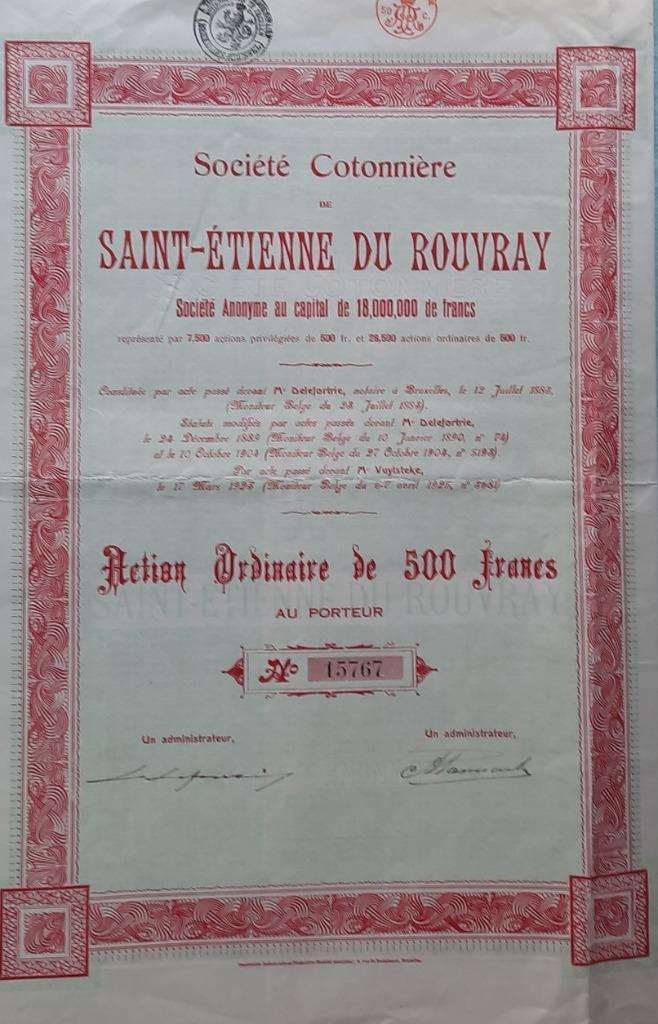 Société Cotonnière de Saint-Etienne du Rouvray  -  1925, Postzegels en Munten, Aandelen en Waardepapieren, Aandeel, 1920 tot 1950