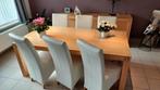 Voleiken tafel + 6 wit lederen stoelen. Als nieuw., Huis en Inrichting, Ophalen, Zo goed als nieuw