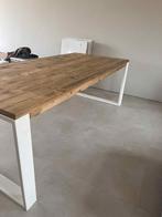 Eiken tafel - industriële look met wit, Huis en Inrichting, Tafels | Eettafels, Ophalen, Zo goed als nieuw