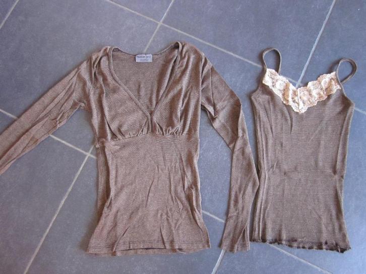 Michael Stars Nieuw bruin topje met bijpassend longsleeve, Kleding | Dames, Blouses en Tunieken, Nieuw, Maat 36 (S), Bruin, Ophalen of Verzenden