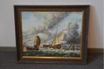 Ingelijst olieverfschilderij: 'Hollandse Schepen 17e eeuw'