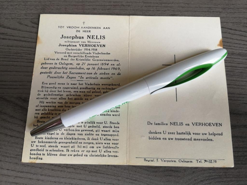 Oudstrijder 1914-1918 Nelis Verhoeven Oelegem, Verzamelen, Militaria | Algemeen, Ophalen of Verzenden