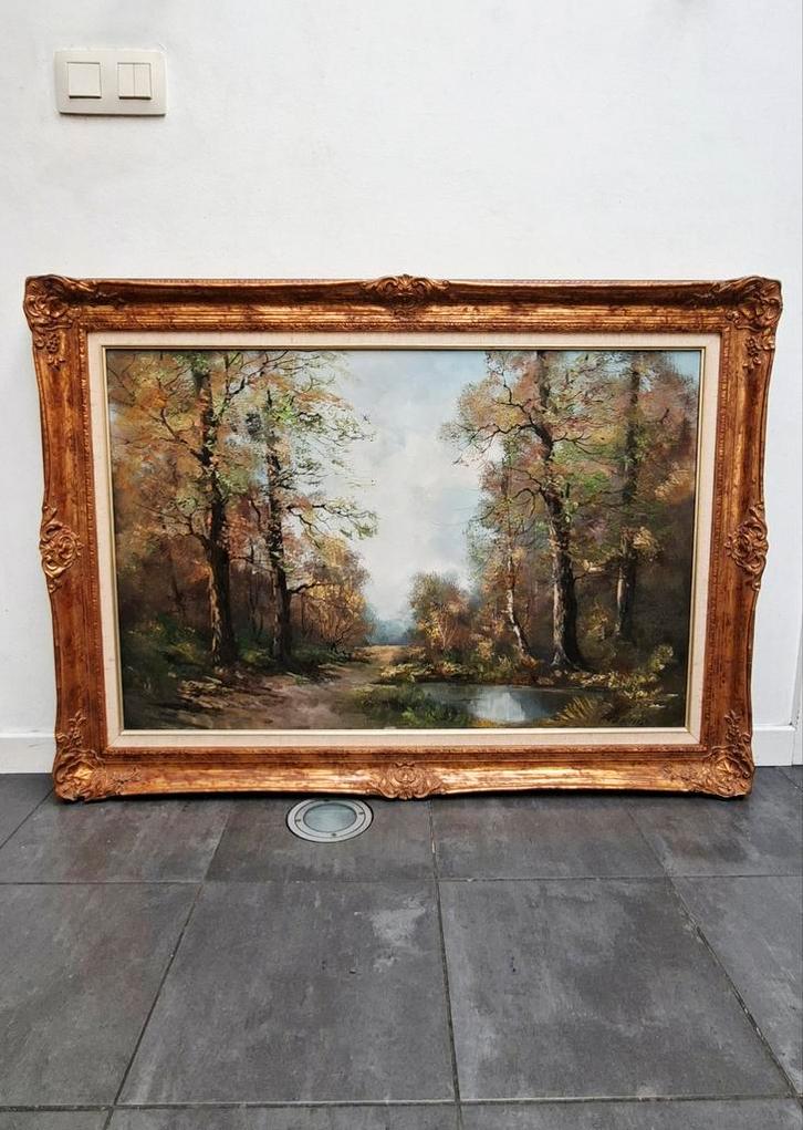 Boslandschap - brocante - Onbekende schilder 110x80 cm, Antiek en Kunst, Kunst | Schilderijen | Klassiek, Ophalen