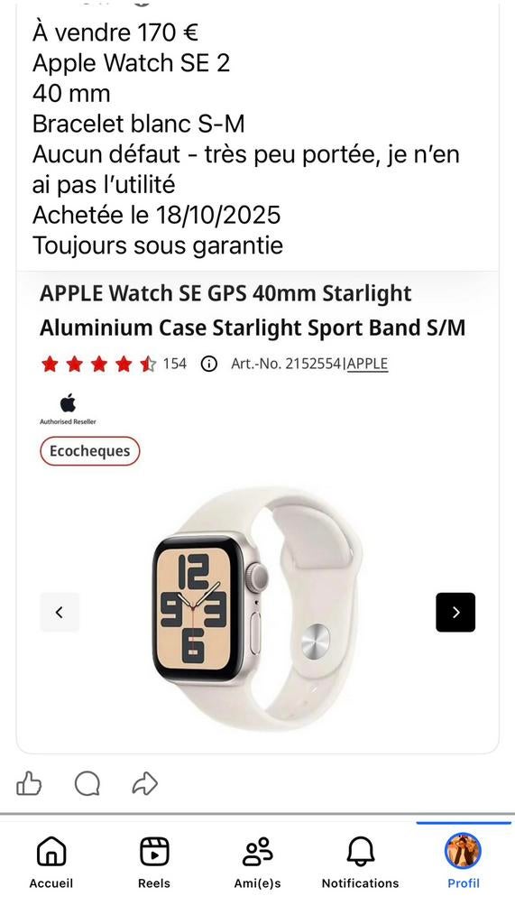 Montre Watch, Bijoux, Sacs & Beauté, Montres connectées, Enlèvement, GPS, Comme neuf, Blanc