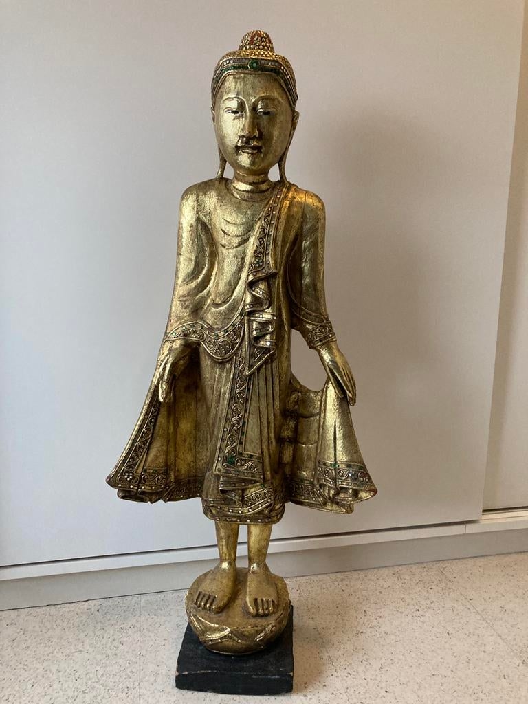 Houten beeld boeddha, Huis en Inrichting, Woonaccessoires | Boeddhabeelden, Ophalen, Zo goed als nieuw