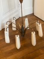 Suspension vintage italie opaline et laiton, Maison & Meubles, Enlèvement, Comme neuf