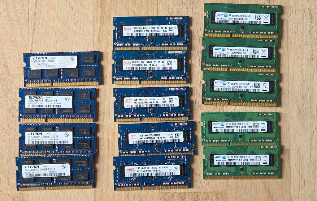 lot de 14 ram pc3 de 2GB 10600 et 12800, Informatique & Logiciels, Mémoire RAM, 10600 et 12800, DDR3, Comme neuf, Enlèvement