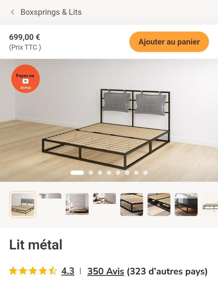 Nieuw bed 160x200 EMMA METAL, Huis en Inrichting, Slaapkamer | Bedden, Nieuw, Twijfelaar, 160 cm, 200 cm, Metaal, Zwart, Ophalen