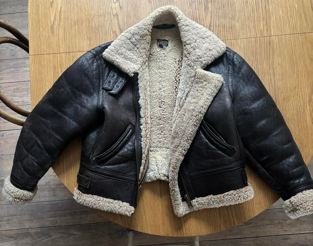 Pièce unique! Blouson aviateur B3 vintage en cuir taille L, Kleding | Heren, Jassen | Winter, Gedragen, Maat 52/54 (L), Bruin