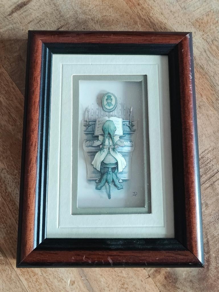 Vintage kadertje Anton Pieck meisje dat piano speelt 3D, Antiquités & Art, Enlèvement ou Envoi