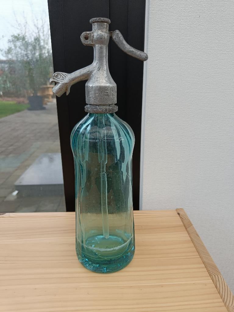 Blauw-groene sodafles. Sifonfles. Spuitfles. Hoogte: 31 cm., Enlèvement ou Envoi