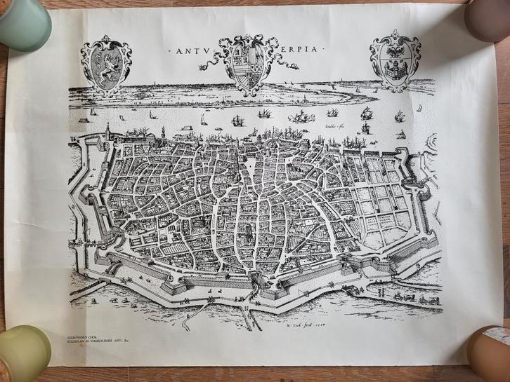 Oude replica van ets Stadsplan Antwerpen, Antiek en Kunst, Kunst | Etsen en Gravures, Ophalen of Verzenden