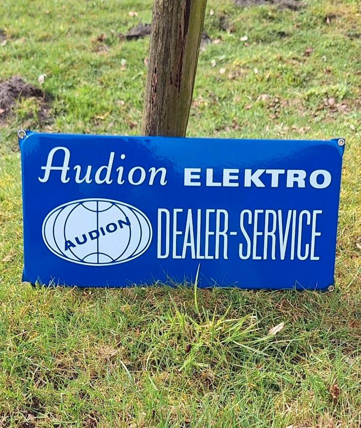Vintage emaille reclamebord Audion Elektro Dealer Service., Verzamelen, Merken en Reclamevoorwerpen, Gebruikt, Reclamebord, Ophalen of Verzenden