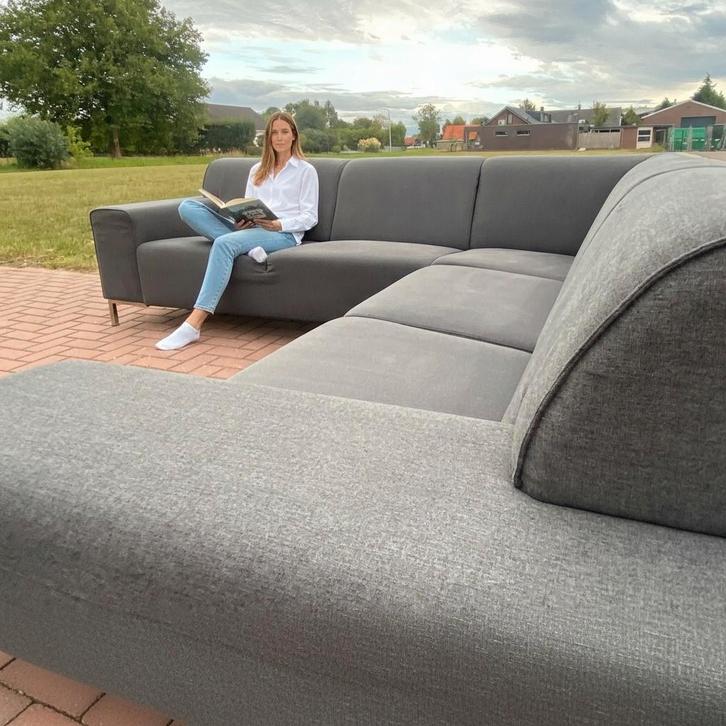 Grijze Stoffen Hoekzetel– Gratis Levering BE, Maison & Meubles, Canapés | Salons, Comme neuf, Banc d'angle, Quatre personnes ou plus