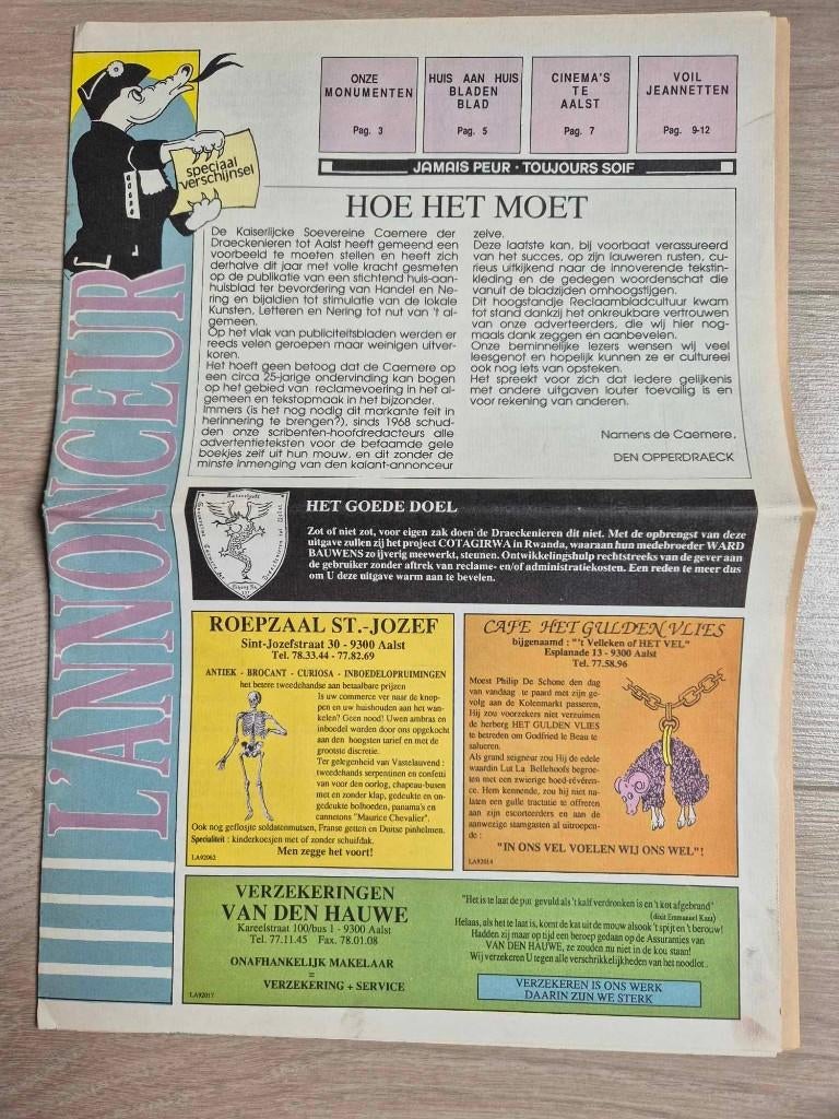 Carnaval Aalst Geel boekje "L'Annonceur" 1992, Ophalen of Verzenden