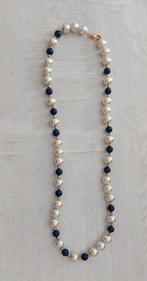 Collier perles-bleu-doré 54cm, Enlèvement, Comme neuf, Bleu