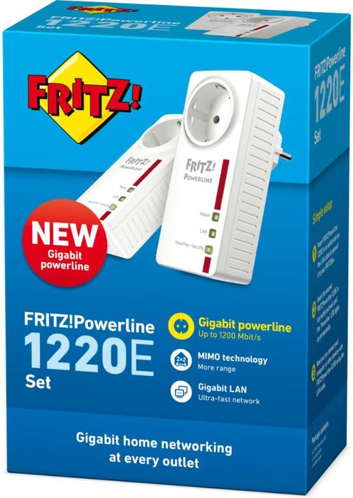 AVM Fritz!PowerLine 1220E Set 2xGigabit gv78, Computers en Software, Routers en Modems, Refurbished, Router met modem, Ophalen of Verzenden