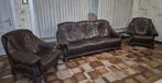 Lederen salon + salontafel, Huis en Inrichting, Ophalen, Gebruikt