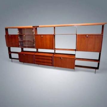 Dressoir wandmeubel Alfred Hendrickx Belform Teck jaren 60  beschikbaar voor biedingen
