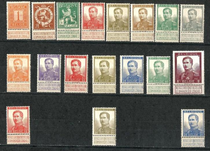België 1912 Kon. Albert I OBP 108/125**, Postzegels en Munten, Postzegels | Europa | België, Postfris, Orginele gom, Koninklijk huis