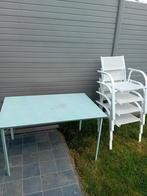 Metalen tuintafel met 4 stoelen (wit), Gebruikt, Ophalen