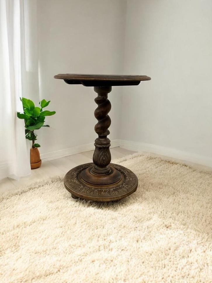 vintage houten pied de stal / bijzettafel / plantentafel, Antiek en Kunst, Curiosa en Brocante, Ophalen of Verzenden